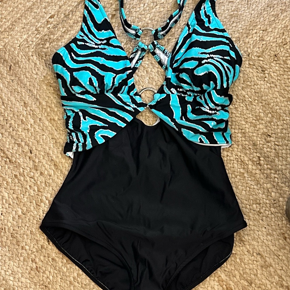 Stylish Aqua Zebra Print Women's One Piece Swimsuit